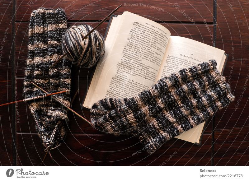 Winterbeschäftigung Erholung ruhig Freizeit & Hobby lesen Handarbeit stricken Strümpfe Buch Wolle Wollknäuel wollig Wollsocke Stricknadel Strickmuster Wärme