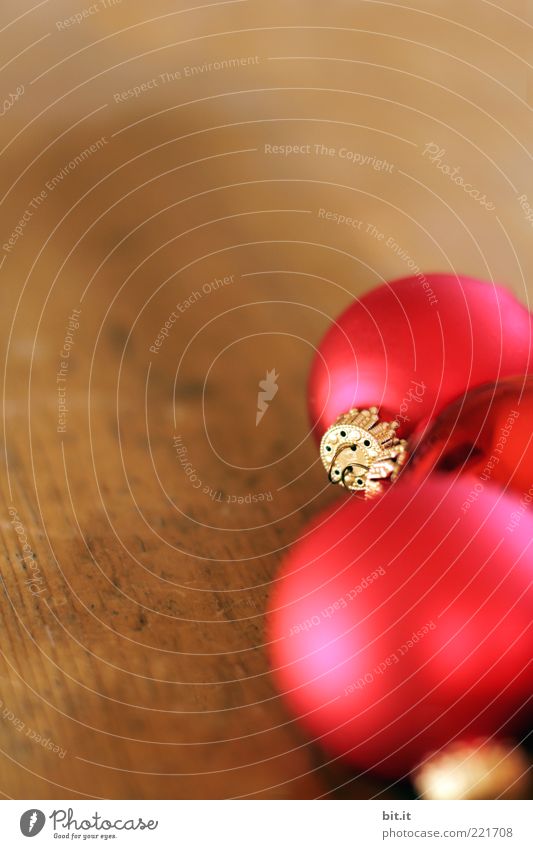 Weihnachtskugeln Häusliches Leben einrichten Feste & Feiern glänzend braun rot Stimmung Vorfreude Weihnachtsdekoration Kugel Christbaumkugel Holz Holzplatte