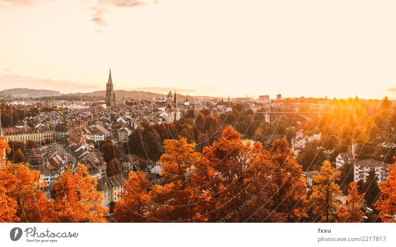 Berner Altstadt im Herbst Kanton Bern Schweiz Rosengarten Gebäude Stadtzentrum Staatshaushalt Schweizer Bundestag münster Hauptstadt Architektur Aare