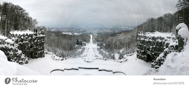 Kasseler Herkules-Kaskaden im Winter Umwelt Natur Landschaft Urelemente Wolken Horizont Klima Wetter schlechtes Wetter Eis Frost Schnee Pflanze Baum Park Wald