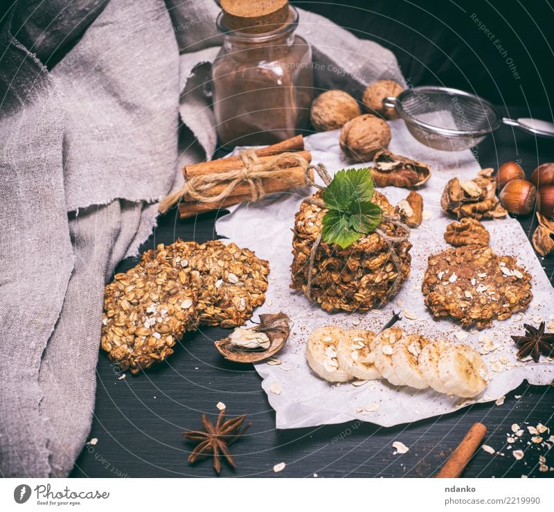 Haferflocken Kekse Lebensmittel Frucht Dessert Ernährung Frühstück Diät Essen lecker natürlich braun weiß Energie Tradition Biskuit Müsli Hintergrund Gesundheit