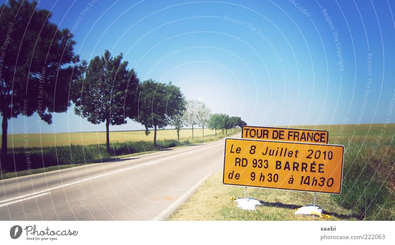 Tour de France Natur Wolkenloser Himmel Sommer Feld Menschenleer Straße Schilder & Markierungen Originalität Farbfoto Außenaufnahme Tag Zentralperspektive