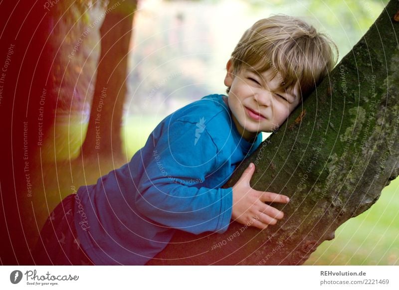 knautschgesicht Mensch Kind Kleinkind Junge Kindheit 1 1-3 Jahre Umwelt Natur Pflanze Baum Park Haare & Frisuren blond liegen authentisch frech Fröhlichkeit