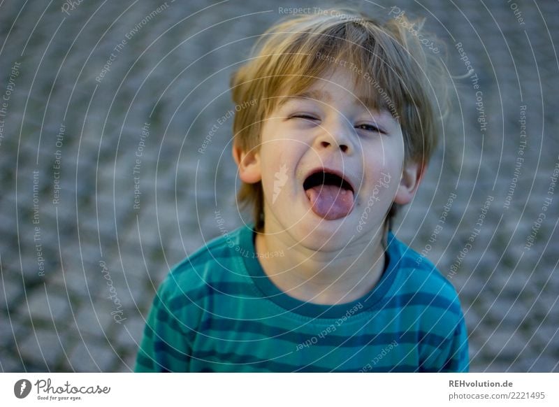 Junge streckt Zunge raus Kind Mensch Glück Freude Kopf Kindheit 3-8 Jahre blond Kommunizieren authentisch frech Grimasse natürlich lustig verrückt Unsinn