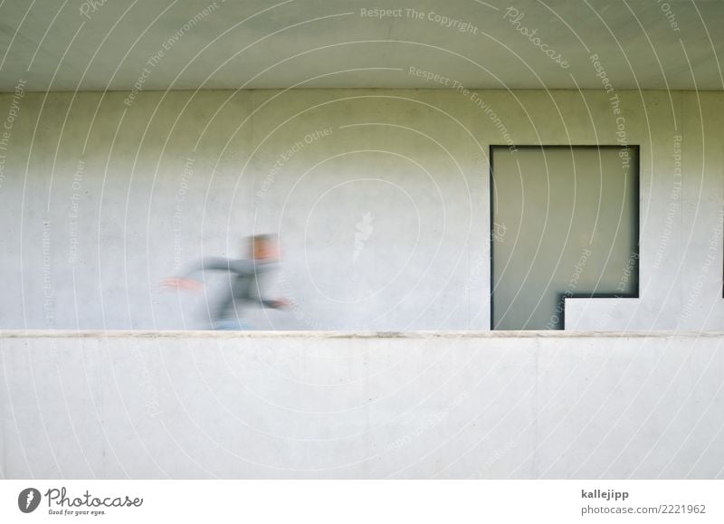 run for cover Mensch Kind Junge Kindheit Leben 1 8-13 Jahre Architektur Mauer Wand Fassade Fenster rennen Bauhaus Beton modern grau Balkon terasse Wohnhaus