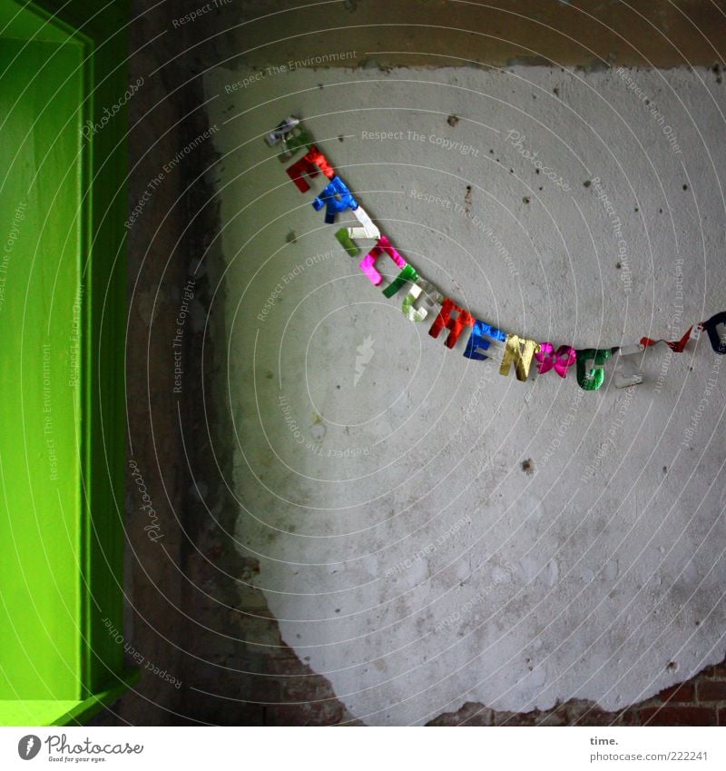 HH10.1 | Alles Gute und heute einen schönen Tag! Feste & Feiern Geburtstag Mauer Wand Fenster Schnur glänzend leuchten grün Girlande Metallfolie Glückwünsche