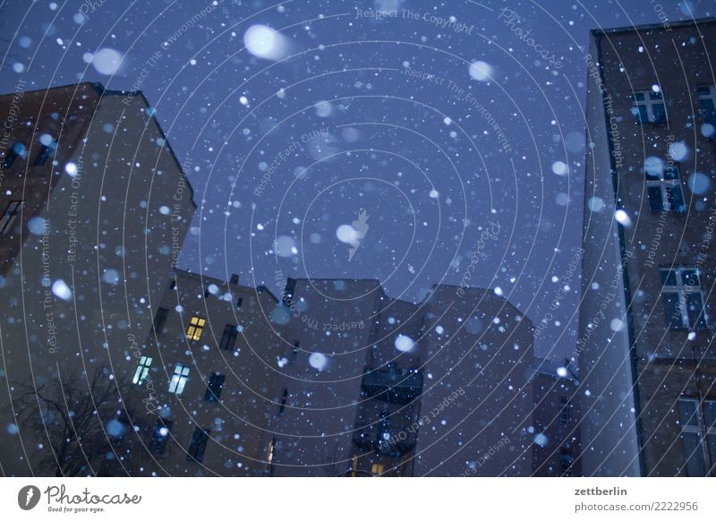 Schneefall Abend Berlin Schöneberg dunkel Menschenleer Nacht Schneeflocke Blitzlichtaufnahme Schneedecke Stadt Stadtleben Winter Fenster Licht Erkenntnis