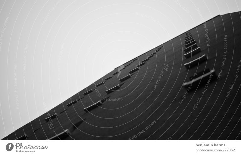 wohnturm Haus Hochhaus Gebäude Mauer Wand Fassade Fenster Schwarzweißfoto Außenaufnahme Menschenleer Morgen Fensterbrett Froschperspektive Textfreiraum oben