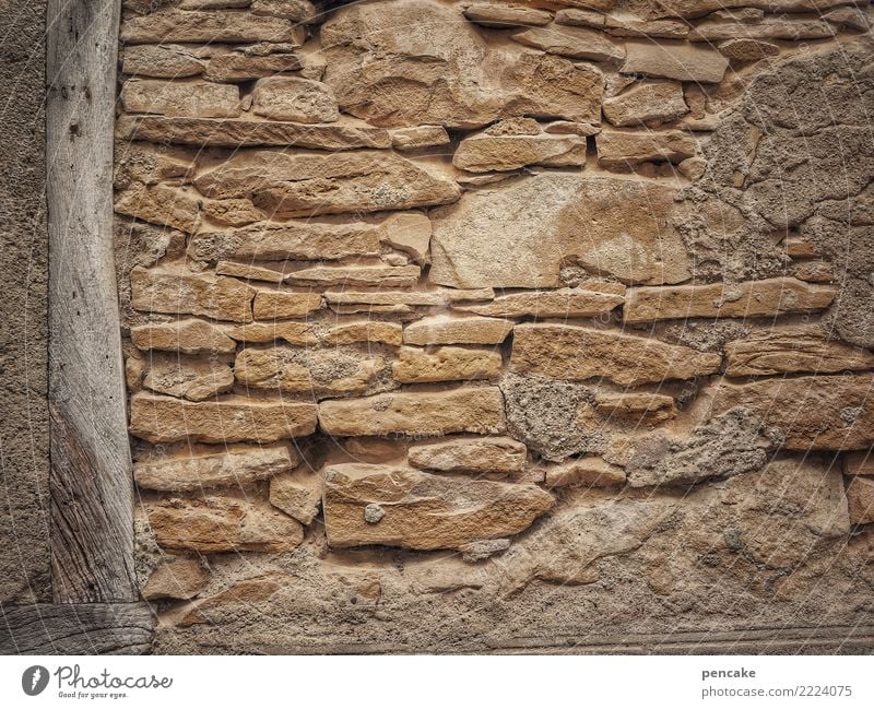 textur | linksbündig Altstadt Haus Mauer Wand Stein Holz alt historisch Fachwerkfassade Mauerstein Elsass Farbfoto Gedeckte Farben Außenaufnahme Muster