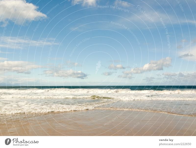 weit weit weg Sand Wasser Himmel Wolken Wellen Küste Strand Meer frei hell blau Ferien & Urlaub & Reisen Tourismus Ferne Indischer Ozean Südafrika Farbfoto