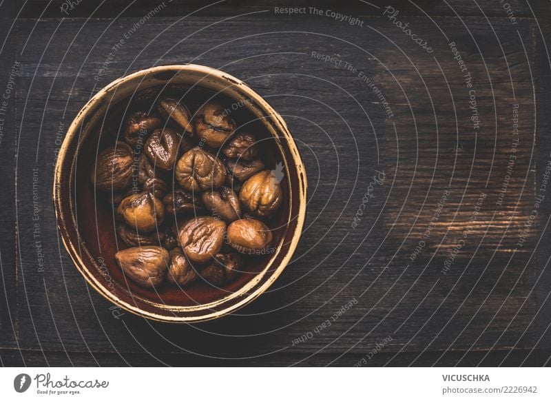 Maronen in Schüssel geschält und geröstet Lebensmittel Dessert Bioprodukte Vegetarische Ernährung Diät Stil Design Gesunde Ernährung Wärme Hintergrundbild