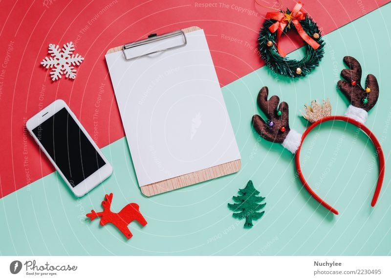 Flache Lage der Weihnachtsornamente Lifestyle Stil Design Freude Dekoration & Verzierung Feste & Feiern Weihnachten & Advent Telefon PDA Technik & Technologie