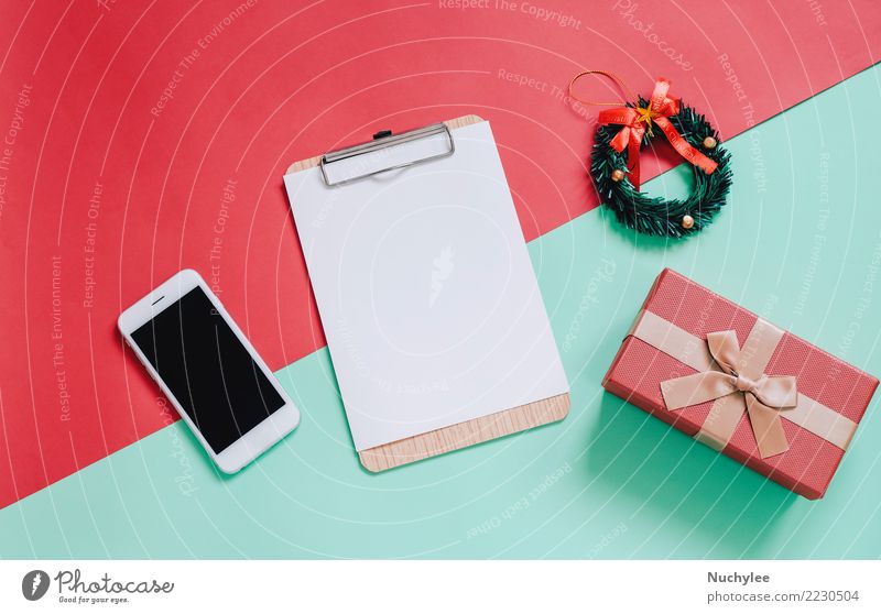 Flache Lage von Weihnachtsschmuck Lifestyle Stil Design Freude Dekoration & Verzierung Feste & Feiern Weihnachten & Advent Telefon PDA Technik & Technologie