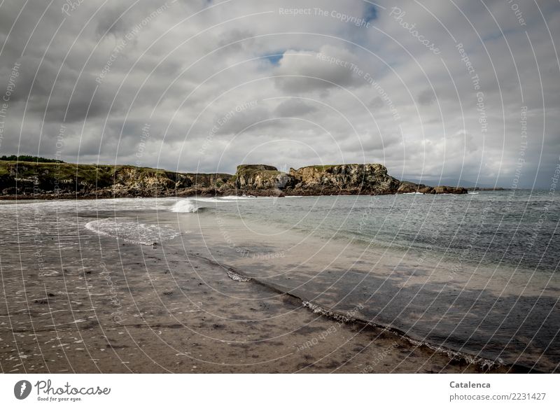 Brandung Schwimmen & Baden Natur Sand Wasser Himmel Wolken Sommer schlechtes Wetter Algen Meeresalgen Felsen Wellen Küste Strand Bucht Biskaya Bewegung