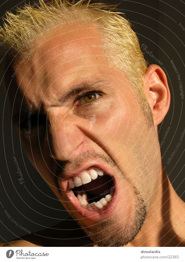 ich Wut Ärger schreien blond Bart Mann Mesch Kopf Nase Mund Auge Zähne