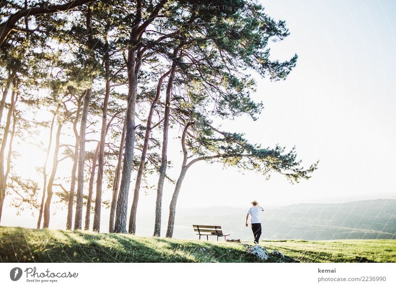 Der Mann mit Hut in der Abendsonne Lifestyle Stil Leben harmonisch Wohlgefühl Zufriedenheit Erholung ruhig Freizeit & Hobby Ausflug Ferne Freiheit Mensch