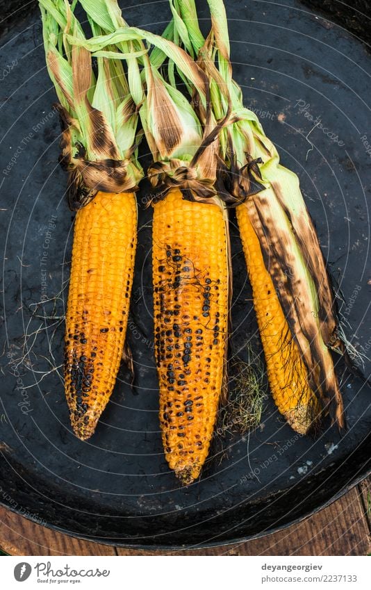 Gerösteter Mais auf dem Grill Gemüse Ernährung Vegetarische Ernährung Sommer frisch heiß lecker gelb gold grillen gebraten Grillrost Lebensmittel Kolben