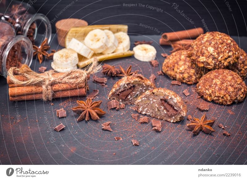 Kekse aus Haferflocken mit Schokolade Dessert Kräuter & Gewürze Ernährung Frühstück Mittagessen Diät Kakao Tisch Essen lecker natürlich braun weiß Energie