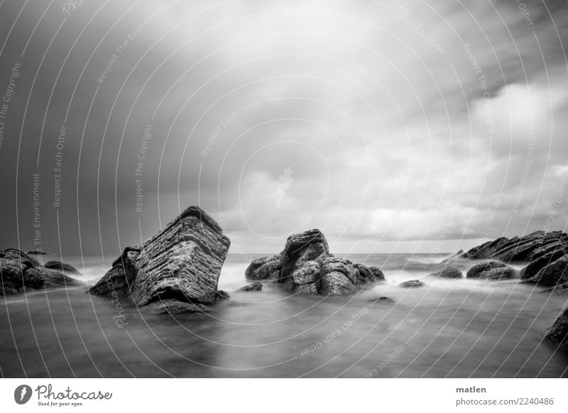 Wolken und Meer Natur Landschaft Himmel Horizont schlechtes Wetter Felsen Wellen Küste Bucht Menschenleer sportlich schwarz weiß Flysch Brandung Bizkaya