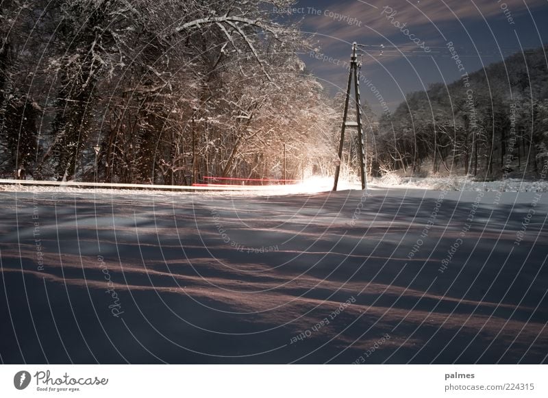 Wintergeist Vol1 Umwelt Natur Landschaft Wolken Nachthimmel Schnee Baum Gefühle Stimmung Telefonmast Farbfoto Gedeckte Farben Außenaufnahme Menschenleer