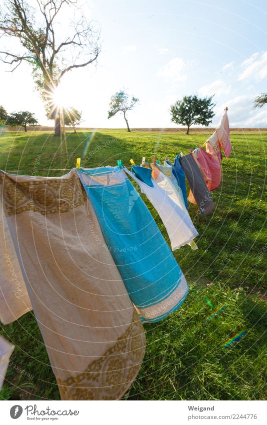 Windkraft Kinderspiel Energiewirtschaft Erneuerbare Energie Gastfreundschaft Wäscheklammern Handtuch Landlust Sonne Farbfoto Menschenleer Textfreiraum oben