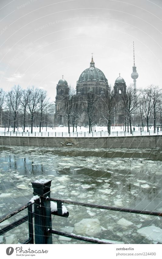 Spree, Dom, F-Turm Landschaft Urelemente Wasser Winter Wetter Eis Frost Schnee Park Hauptstadt Stadtzentrum Kirche Bauwerk Gebäude Architektur Sehenswürdigkeit