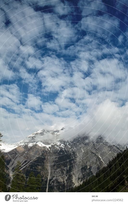 Wolkig bis heiter Himmel Wolken Sommer Herbst Schönes Wetter Schnee Wald Alpen Berge u. Gebirge Kalkalpen Karwendelgebirge Gamsjoch Schneebedeckte Gipfel eckig