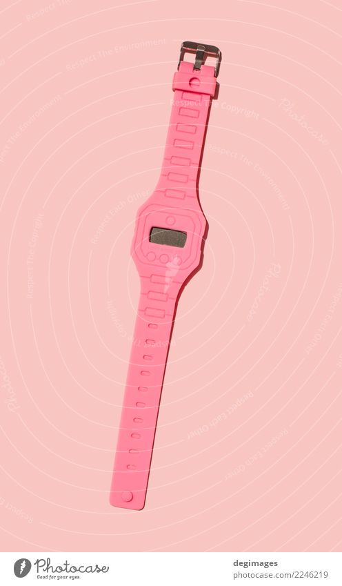 Helle rosa Farbuhr Stil Design Dekoration & Verzierung Uhr Business beobachten hell retro rot weiß Farbe Hintergrund vereinzelt Zeit farbenfroh Alarm Wand