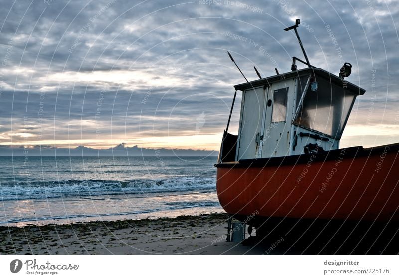 angekommen Ferien & Urlaub & Reisen Sommer Sommerurlaub Fischereiwirtschaft Feierabend Himmel Horizont Klima Wetter Wellen Küste Strand Nordsee Meer Lønstrup