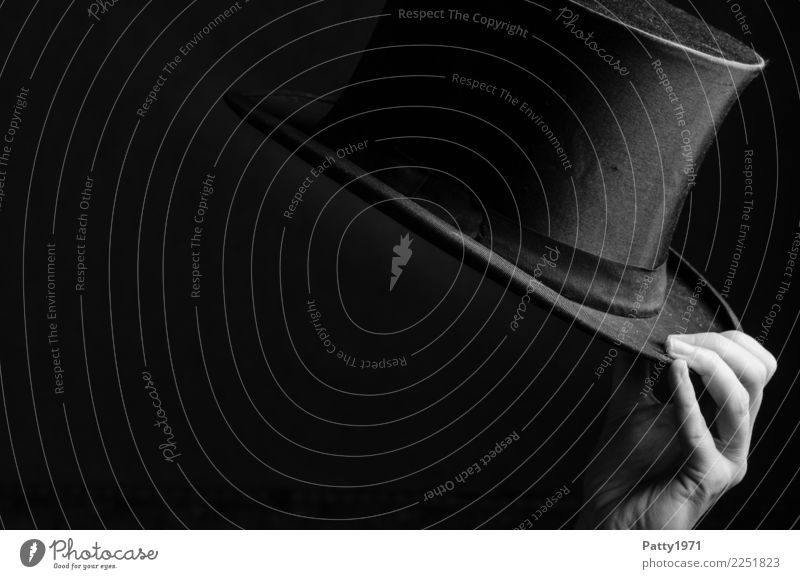 Hand hält Zylinder Mensch Finger 1 Hut ästhetisch elegant Gefühle Stimmung Fröhlichkeit Lebensfreude Erfolg Freundlichkeit Business Dekadenz Leichtigkeit