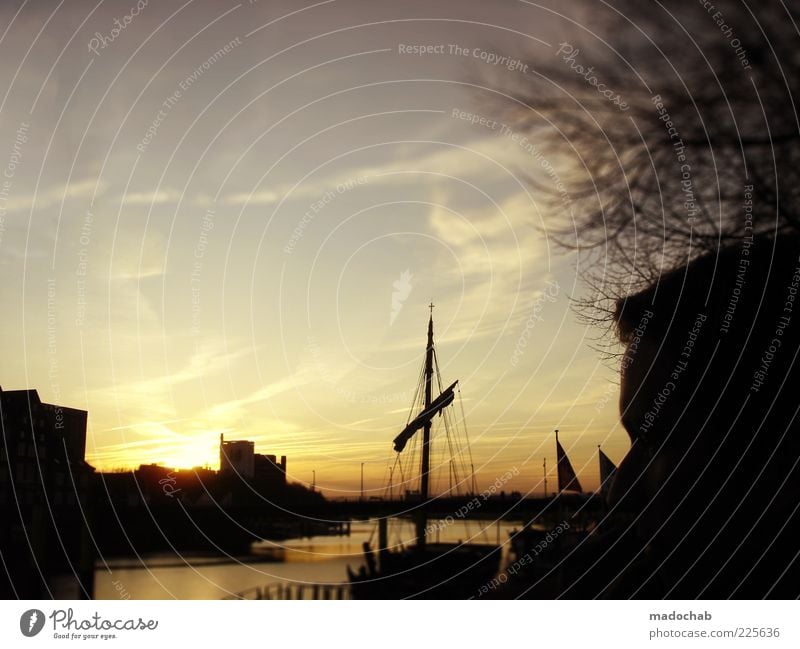 Heimathafen Natur Landschaft Küste Seeufer Flussufer Bucht Fjord Sehnsucht Heimweh Fernweh Hafen Wasserfahrzeug Segelboot Segelschiff Mast Romantik Kitsch