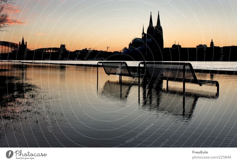 köln geht schwimmen Landschaft Wasser Sonnenaufgang Sonnenuntergang Winter Unwetter Stadt Skyline Dom Sehenswürdigkeit Wahrzeichen dunkel nass blau gelb