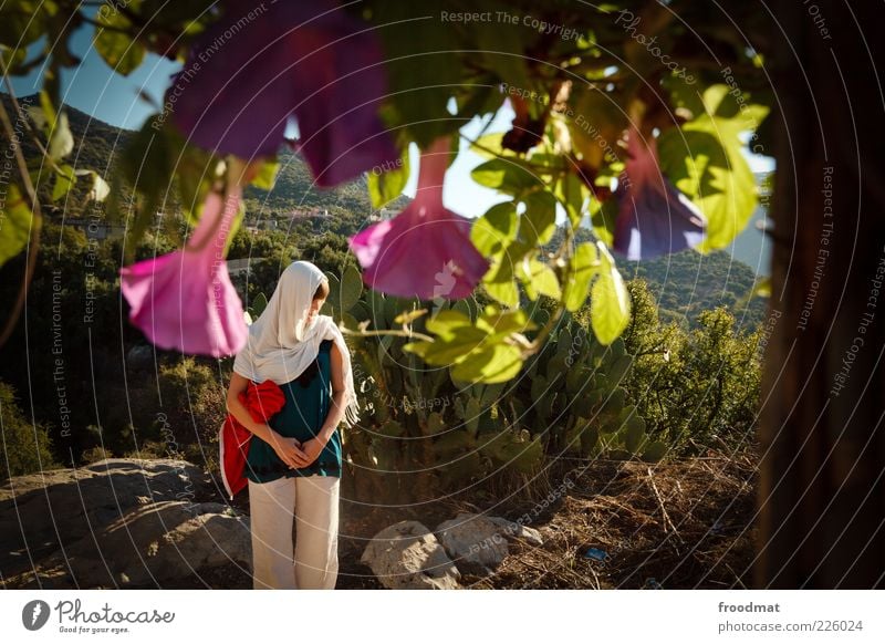 bluemen Ferien & Urlaub & Reisen Tourismus Ausflug Ferne Mensch feminin Junge Frau Jugendliche Erwachsene Umwelt Natur Pflanze Blume Kopftuch träumen exotisch