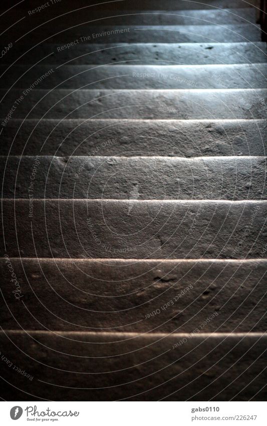 altbau Gebäude Treppe Treppenhaus Lichtschein Wege & Pfade Stein Beton abwärts aufwärts Erfolgsaussicht Tiefenschärfe schwarz weiß grau dunkel Farbfoto