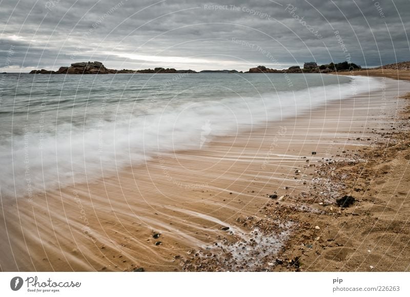 herumstreifen am strand 2 Natur Urelemente Sand Wasser Himmel Wolken Wetter Wellen Küste Strand Meer frisch Horizont Ferne Gischt Kieselsteine Schaum Streifen