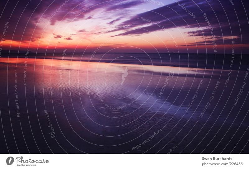 Perfekter Sonnenuntergang am Meer Freiheit Sommer Strand Wellen Umwelt Landschaft Sand Wasser Himmel Wolken Horizont Sonnenaufgang Schönes Wetter Küste Seeufer