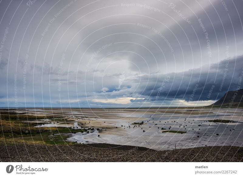 Gefilde Natur Landschaft Sand Wasser Himmel Wolken Frühling Wetter Wind Berge u. Gebirge Küste Strand Bucht Meer dunkel maritim blau grau grün rosa Island