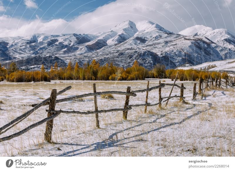 alter Zaun Ferien & Urlaub & Reisen Tourismus Ausflug Abenteuer Freiheit Expedition Winterurlaub Berge u. Gebirge wandern Natur Wolken Herbst Klimawandel Eis