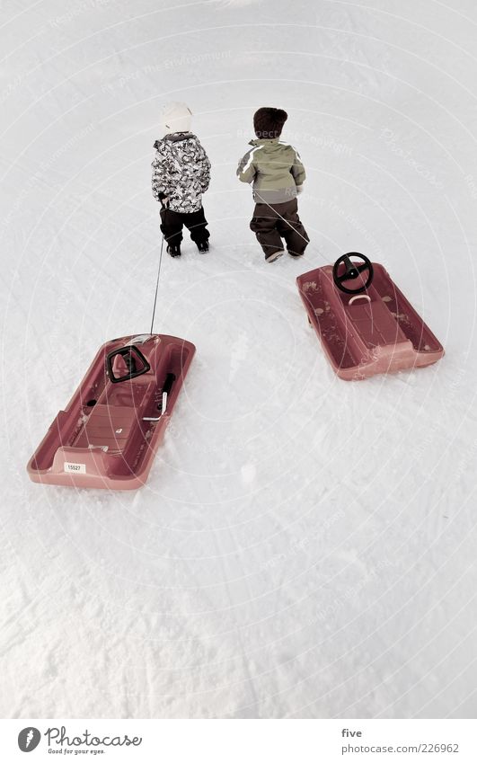 2 freunde und ihr hobby Freizeit & Hobby Spielen Kinderspiel Ausflug Abenteuer Mensch Kleinkind Junge Kindheit Leben 1-3 Jahre Natur Winter Eis Frost Schnee