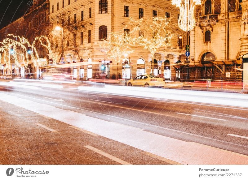 Street in Budapest at night using time exposure Verkehr Verkehrsmittel Verkehrswege Personenverkehr Öffentlicher Personennahverkehr Berufsverkehr Straßenverkehr