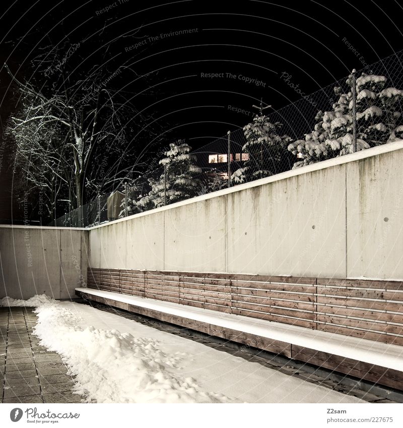 schattiges Platzerl Haus Landschaft Winter Schnee Baum Sträucher Gebäude Architektur ästhetisch dreckig dunkel einfach kalt trashig Design modern Perspektive