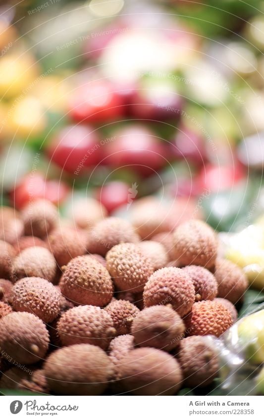 Litschis Lebensmittel Frucht Lychee liegen außergewöhnlich exotisch frisch klein braun mehrfarbig rosa Hülle Markt Marktstand Vitamin süß Stapel Angebot saftig