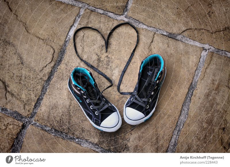 LOVE Glück Schuhe Turnschuh Stein Herz blau schwarz Gefühle Lebensfreude Frühlingsgefühle Sympathie Verliebtheit Romantik Sehnsucht Leidenschaft Farbfoto