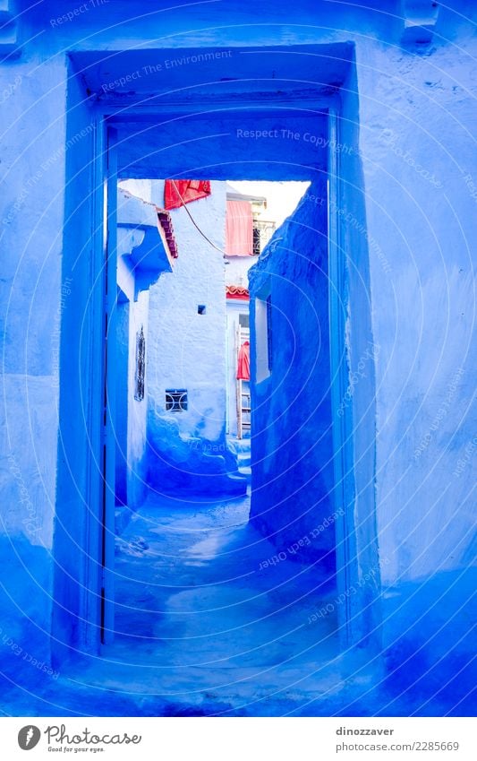 Blaue Wand und Tür, Chefchaouen Ferien & Urlaub & Reisen Tourismus Berge u. Gebirge Haus Kultur Dorf Stadt Gebäude Architektur Treppe Straße alt blau Farbe