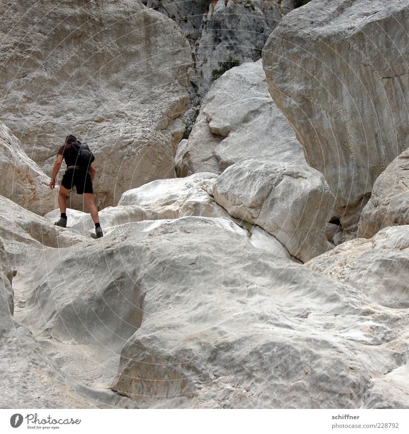 Der Maitre klettert Ferien & Urlaub & Reisen Tourismus Ausflug Abenteuer Berge u. Gebirge wandern maskulin Mann Erwachsene 1 Mensch Schlucht Felsen Felsspalten