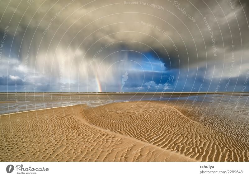 Sturmwolke und -regenbogen auf Sand Nordseestrand Ferien & Urlaub & Reisen Strand Meer Insel Natur Landschaft Himmel Wolken Horizont Wetter Unwetter Regen