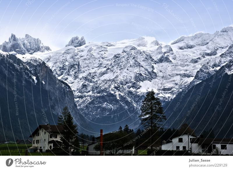 Panoramablick Umwelt Natur Landschaft Urelemente Himmel Wolkenloser Himmel Horizont Winter Wetter Eis Frost Schnee Alpen Berge u. Gebirge Gipfel