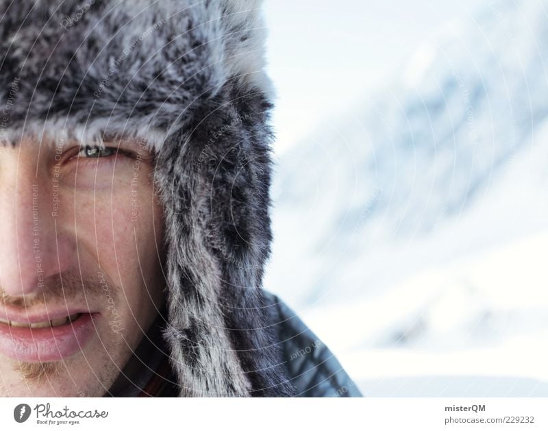 E.² Mensch Winter Winterstimmung Wintertag winterfest kalt Kälteschutz Mütze Bart Gesicht maskulin Minusgrade Mann Abenteurer Wissenschaftler Bergsteiger Auge