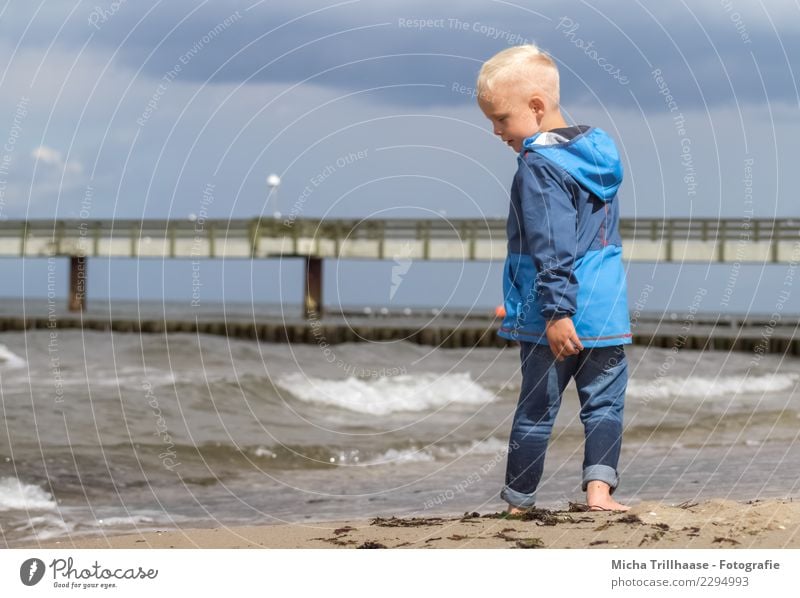 Kind am Meer Ferien & Urlaub & Reisen Tourismus Sonne Strand Wellen Mensch maskulin Junge Kindheit Kopf Haare & Frisuren Gesicht 1 3-8 Jahre Landschaft Wasser