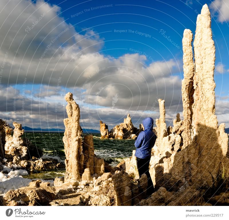 Mono Lake Tuffstein Statuen Ferien & Urlaub & Reisen Frau Erwachsene Umwelt Natur Landschaft Park Küste See beobachten einzigartig natürlich wild blau grün